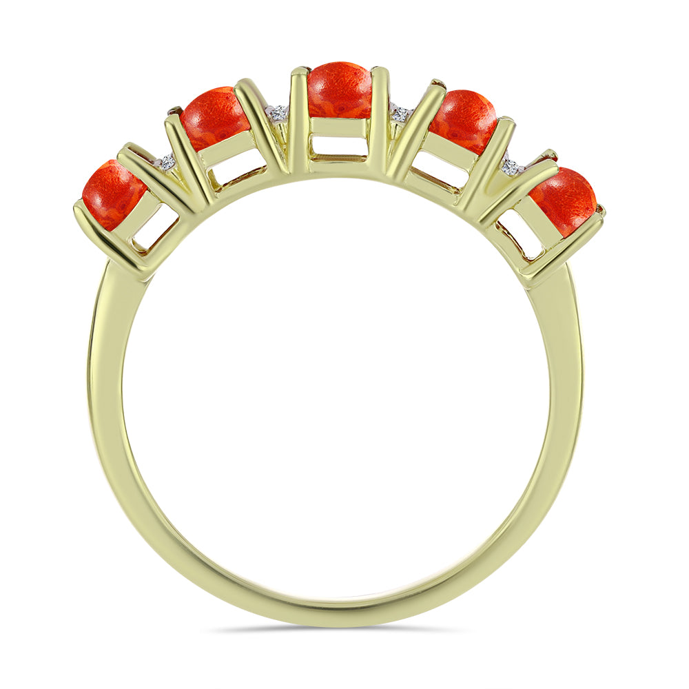 Pozlacené Stříbro 925/1000 - Prsten s Červeným Houbovým Korálem a Bílým Topazem - Karátové číslo: 1.61. přibližná hmotnost: 2.85 gramů 3 