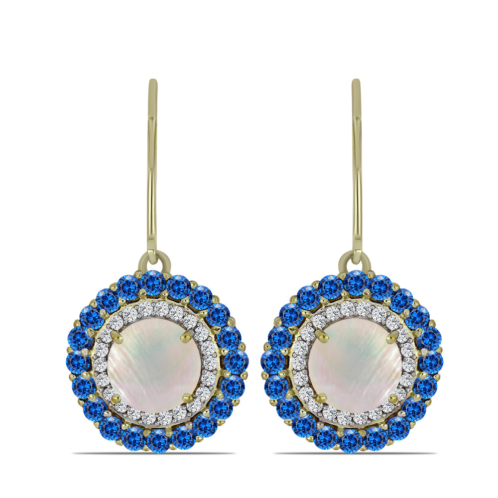 Pozlacené Stříbrné Náušnice s Duhovým Měsíčním Kamenem a Australským Modrým Safírem