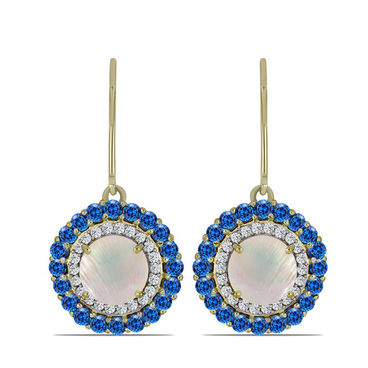 Pozlacené Stříbrné Náušnice s Duhovým Měsíčním Kamenem a Australským Modrým Safírem