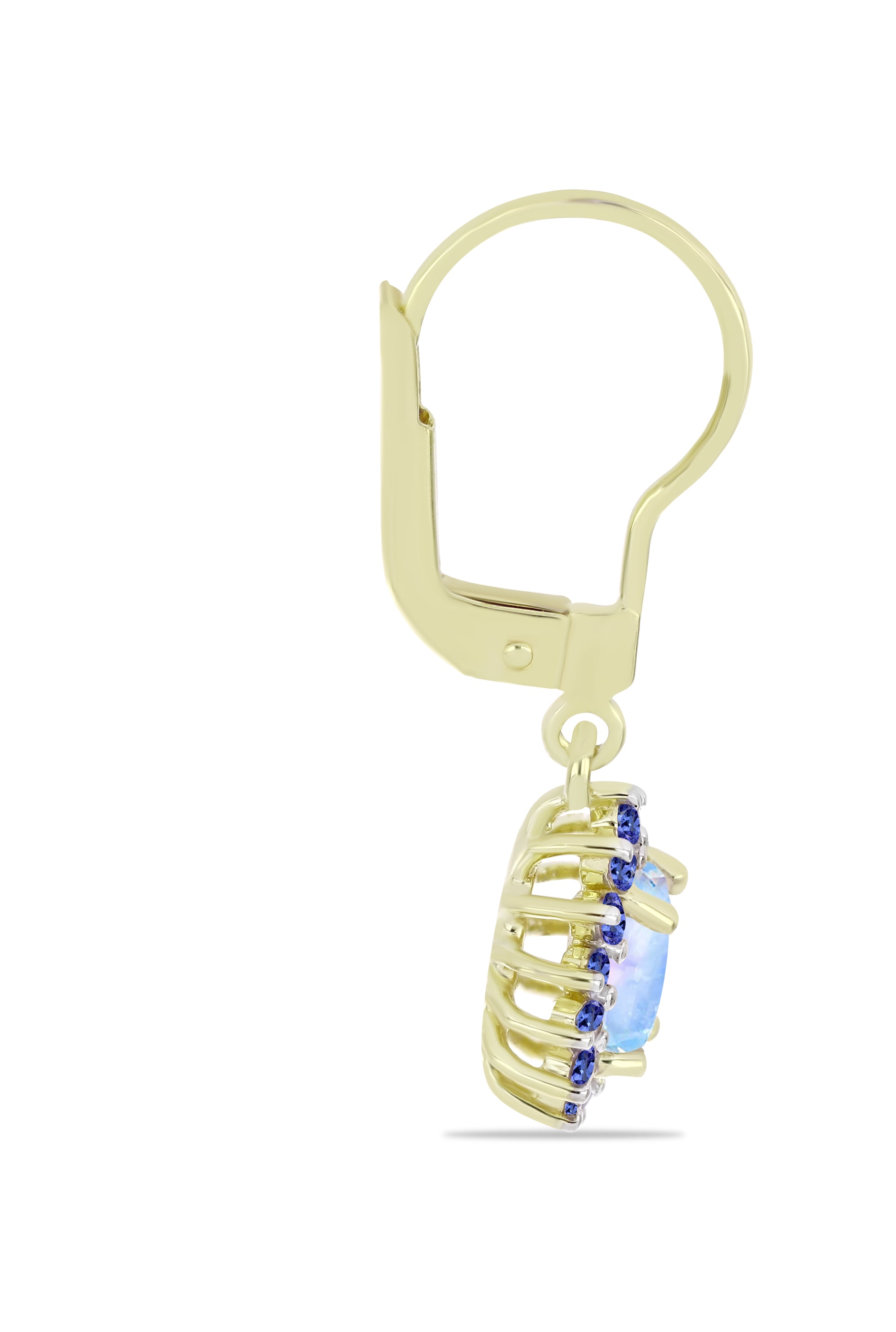 Pozlacené Stříbro 925/1000 - Náušnice s Duhovým Měsíčním Kamenem a Tanzanitem - Karátové číslo: 1.36. přibližná hmotnost: 2.44 gramů 2 