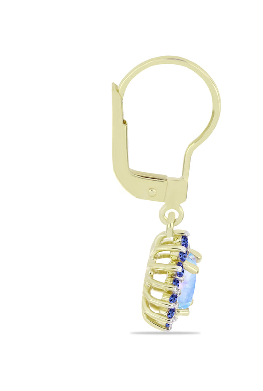 Pozlacené Stříbro 925/1000 - Náušnice s Duhovým Měsíčním Kamenem a Tanzanitem - Karátové číslo: 1.36. přibližná hmotnost: 2.44 gramů