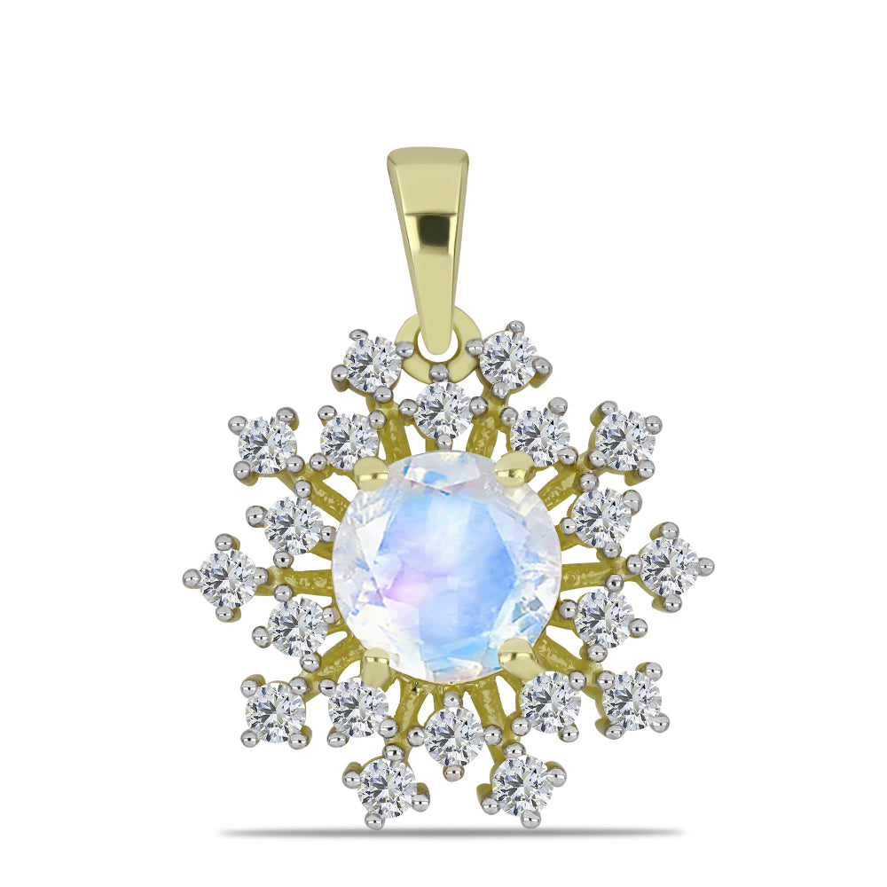 Pozlacený Stříbrný Přívěsek s Duhovým Měsíčním Kamenem a Bílým Topazem 1 