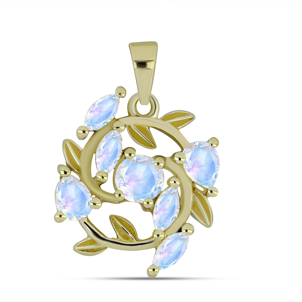 Pozlacené stříbro 925/1000 Přívěsek s Duhovým Měsíčním Kamenem - Karátové číslo: 0.86. přibližná hmotnost: 2.23 gramů