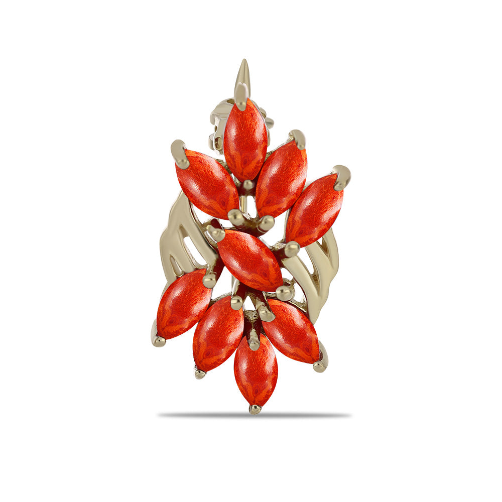 Pozlacené Stříbro 925/1000 - Brož s Červeným Houbovým Korálem - Karátové číslo: 1.5. přibližná hmotnost: 2.13 gramů 1 