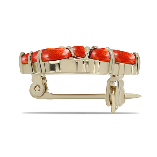 Pozlacené Stříbro 925/1000 - Brož s Červeným Houbovým Korálem - Karátové číslo: 1.5. přibližná hmotnost: 2.13 gramů