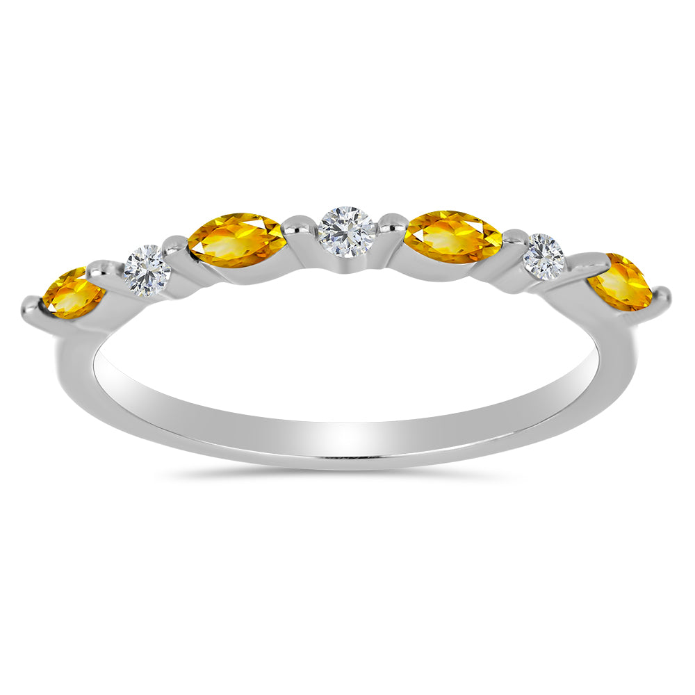 Stříbro 925/1000 - Prsten s Uralským Citrínem a Bílým Topazem - Karátové číslo: 0.42. přibližná hmotnost: 1.73 gramů