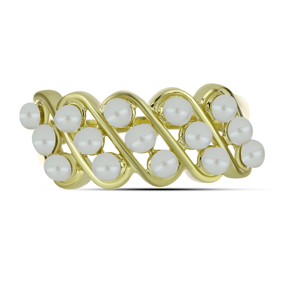 Pozlacené Stříbro 925/1000 - Prsten s Bílou Sladkovodní Perlou - Karátové číslo: 1.99. přibližná hmotnost: 3.76 gramů