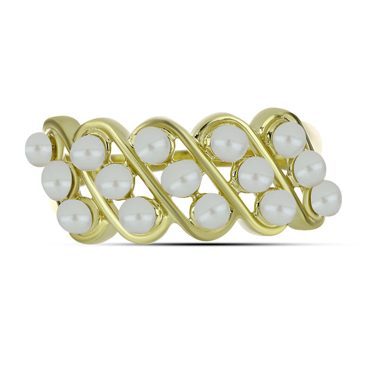 Pozlacený Stříbrný Prsten s Bílou Sladkovodní Perlou