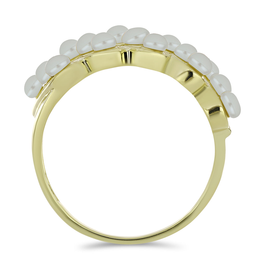 Pozlacené Stříbro 925/1000 - Prsten s Bílou Sladkovodní Perlou - Karátové číslo: 1.99. přibližná hmotnost: 3.76 gramů 3 