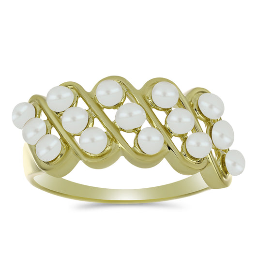 Pozlacený Stříbrný Prsten s Bílou Sladkovodní Perlou