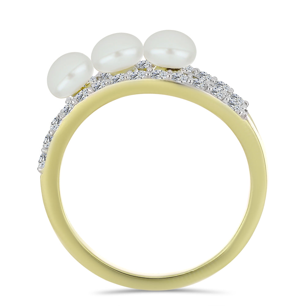 Pozlacené Stříbro 925/1000 - Prsten s Bílou Sladkovodní Perlou a Bílým Topazem - Karátové číslo: 2.25. přibližná hmotnost: 3.09 gramů 3 