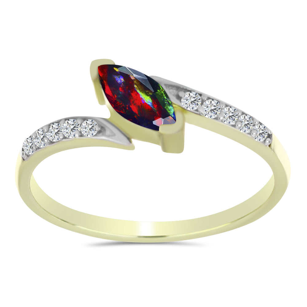 Pozlacený Stříbrný Prsten s Půlnočně Černým Etiopským Opálem z Lega Dembi a Bílým Topazem 3 