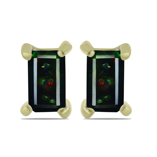 Pozlacené stříbro 925/1000 Náušnice s Půlnočně Černým Etiopským Opálem z Lega Dembi - Karátové číslo: 0.38. přibližná hmotnost: 1.04 gramů