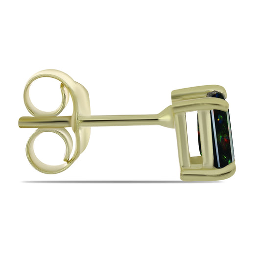 Pozlacené stříbro 925/1000 Náušnice s Půlnočně Černým Etiopským Opálem z Lega Dembi - Karátové číslo: 0.38. přibližná hmotnost: 1.04 gramů