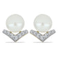 Pozlacené Stříbro 925/1000 - Náušnice s Bílou Sladkovodní Perlou a Bílým Topazem - Karátové číslo: 5.91. přibližná hmotnost: 2.63 gramů