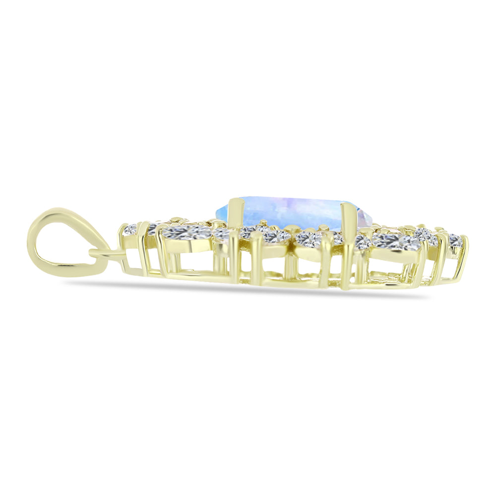 Pozlacený Stříbrný Přívěsek s Duhovým Měsíčním Kamenem a Bílým Zirkonem 2 