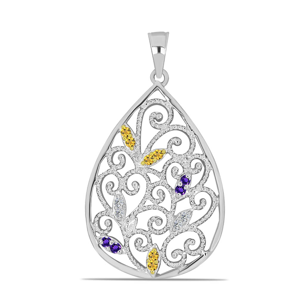 Stříbro 925/1000 - Přívěsek s Uralským Citrínem a Marockým Ametystem - Karátové číslo: 0.24. přibližná hmotnost: 2.94 gramů