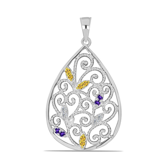 Stříbro 925/1000 - Přívěsek s Uralským Citrínem a Marockým Ametystem - Karátové číslo: 0.24. přibližná hmotnost: 2.94 gramů