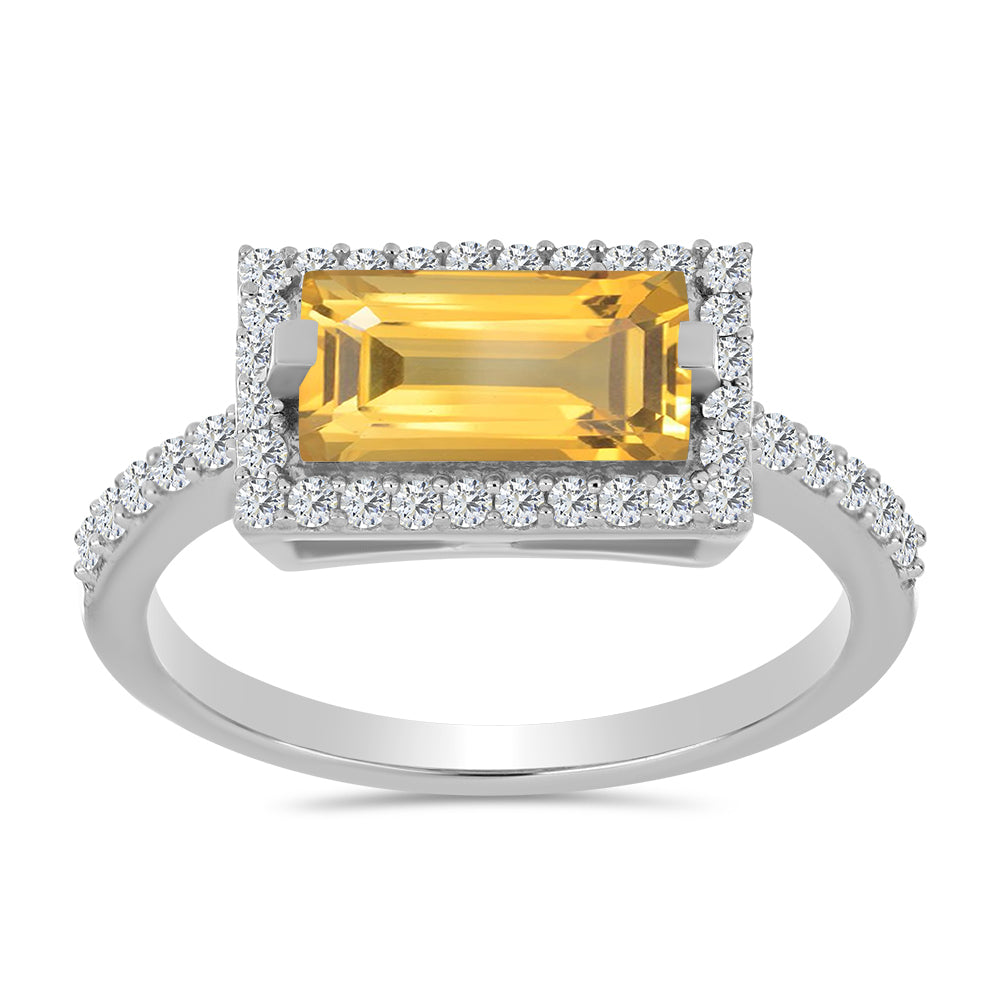 Stříbrný Prsten s Uralským Citrínem a Bílým Topazem