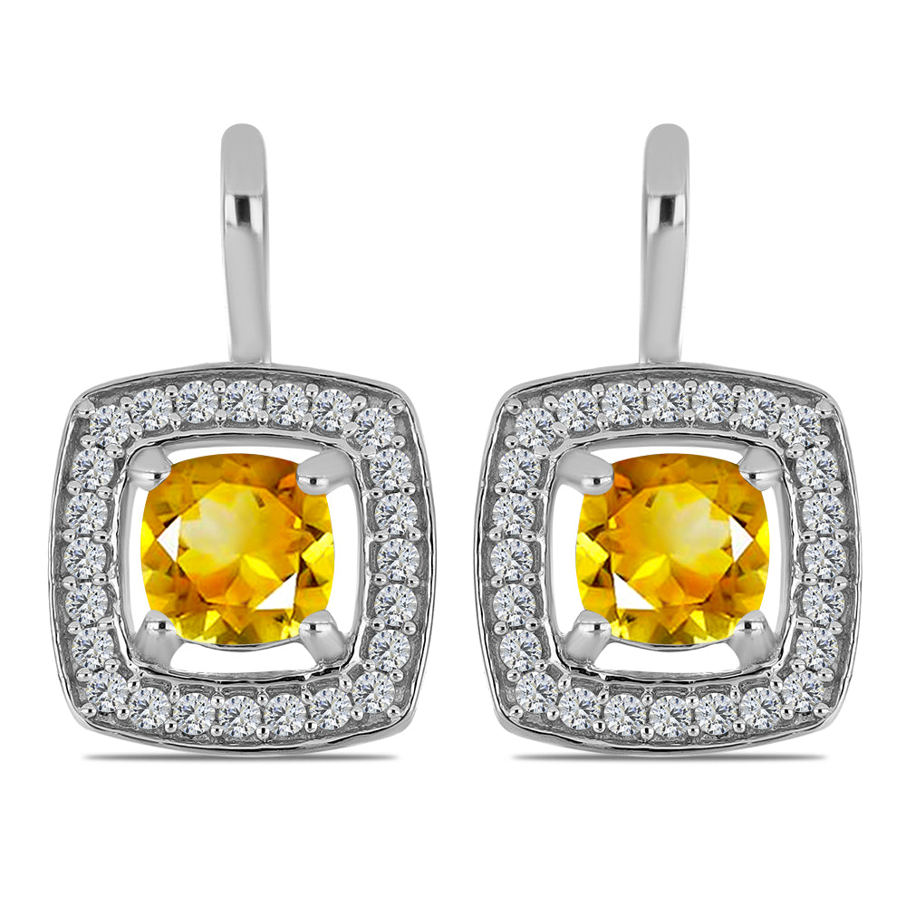 Stříbrné Náušnice s Uralským Citrínem a Bílým Topazem 1 