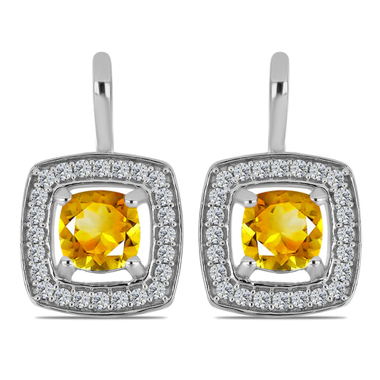 Stříbrné Náušnice s Uralským Citrínem a Bílým Topazem