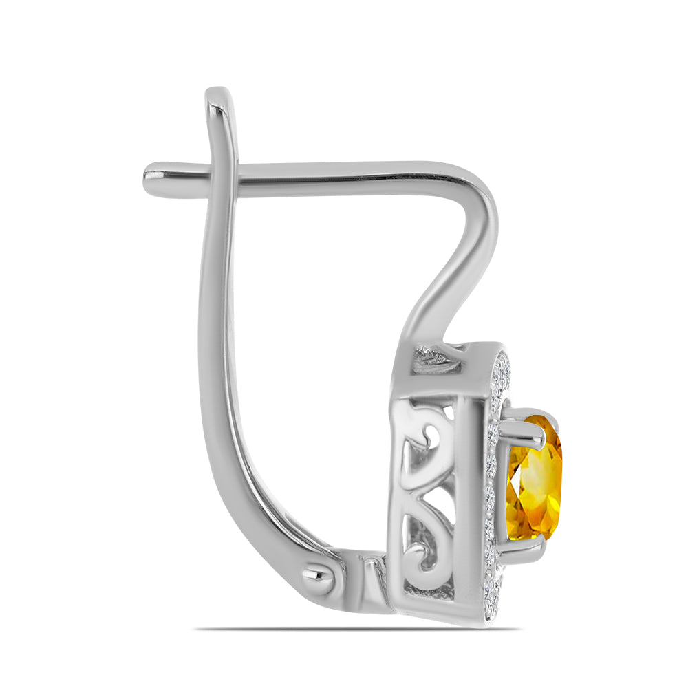 Stříbrné Náušnice s Uralským Citrínem a Bílým Topazem 2 