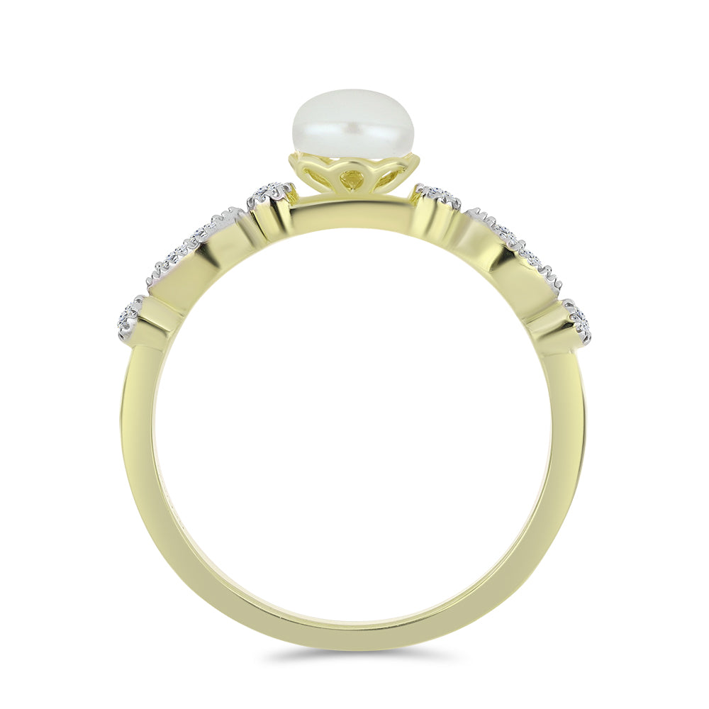 Pozlacený Stříbrný Prsten s Bílou Sladkovodní Perlou a Bílým Topazem 2 