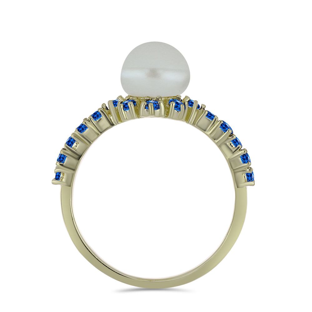 Pozlacený Stříbrný Prsten s Bílou Sladkovodní Perlou a Australským Modrým Safírem 2 