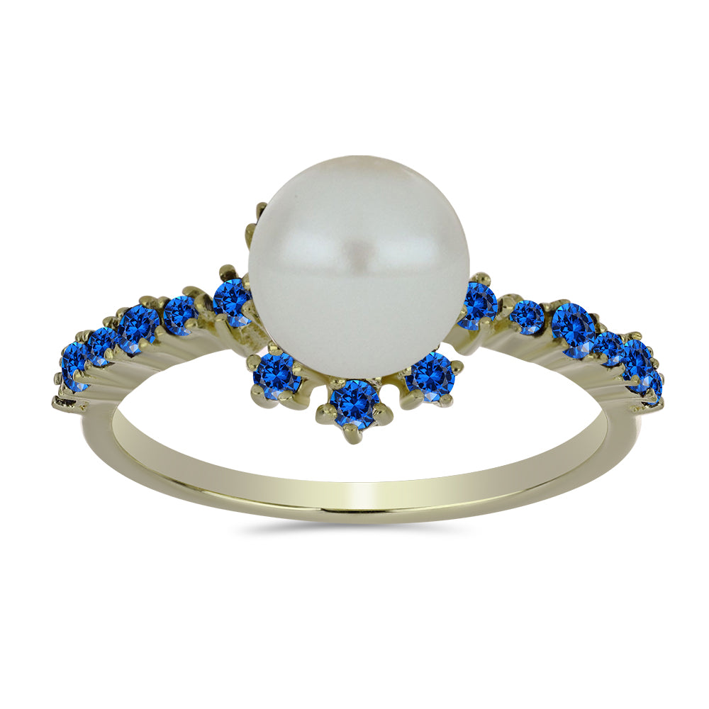 Pozlacený Stříbrný Prsten s Bílou Sladkovodní Perlou a Australským Modrým Safírem 3 