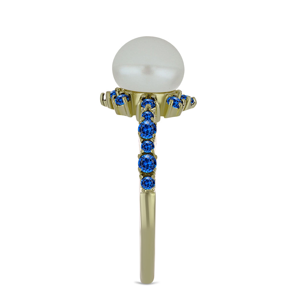 Pozlacený Stříbrný Prsten s Bílou Sladkovodní Perlou a Australským Modrým Safírem 4 