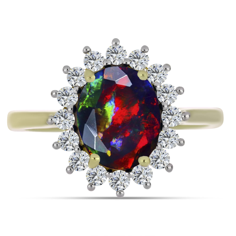 Pozlacený Stříbrný Prsten s Půlnočně Černým Etiopským Opálem z Lega Dembi a Bílým Topazem 1 