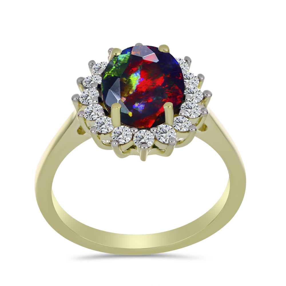 Pozlacený Stříbrný Prsten s Půlnočně Černým Etiopským Opálem z Lega Dembi a Bílým Topazem 3 