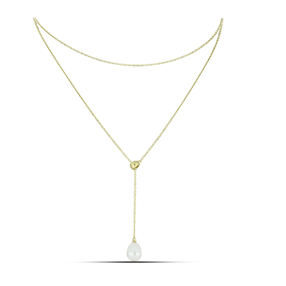Pozlacené Stříbro 925/1000 - Náhrdelník s Bílou Sladkovodní Perlou - Karátové číslo: 4.84. přibližná hmotnost: 4.24 gramů 1 