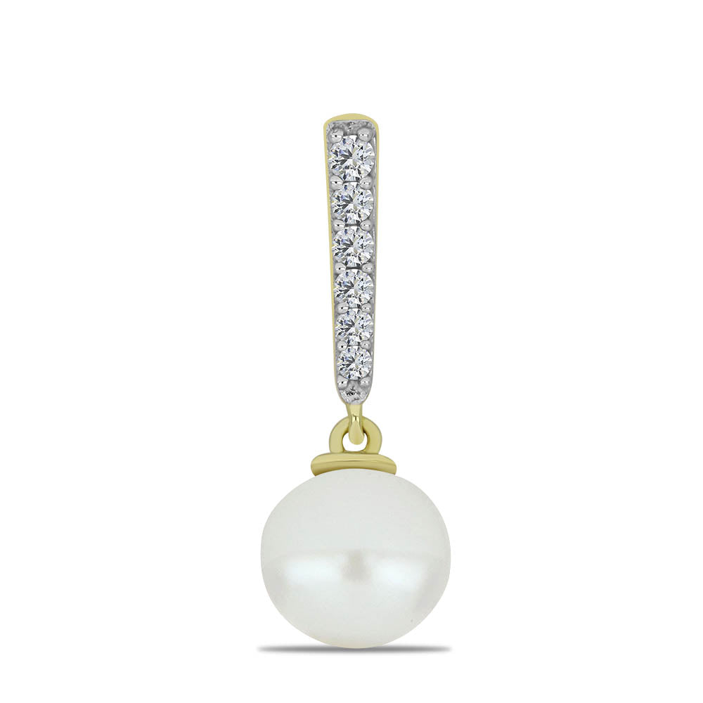 Pozlacené Stříbro 925/1000 - Přívěsek s Bílou Sladkovodní Perlou a Bílým Topazem - Karátové číslo: 5.02. přibližná hmotnost: 1.56 gramů