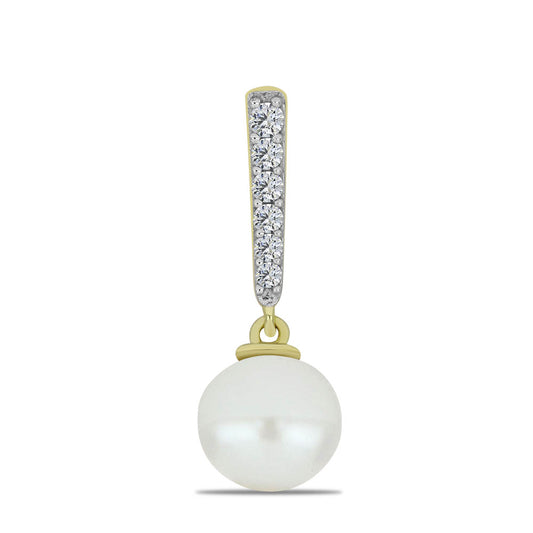 Pozlacené Stříbro 925/1000 - Přívěsek s Bílou Sladkovodní Perlou a Bílým Topazem - Karátové číslo: 5.02. přibližná hmotnost: 1.56 gramů