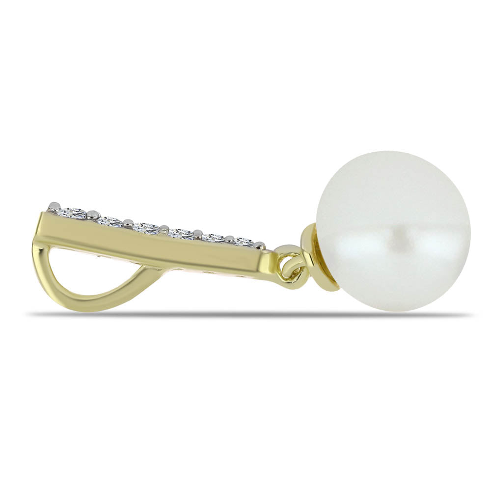Pozlacené Stříbro 925/1000 - Přívěsek s Bílou Sladkovodní Perlou a Bílým Topazem - Karátové číslo: 5.02. přibližná hmotnost: 1.56 gramů 2 