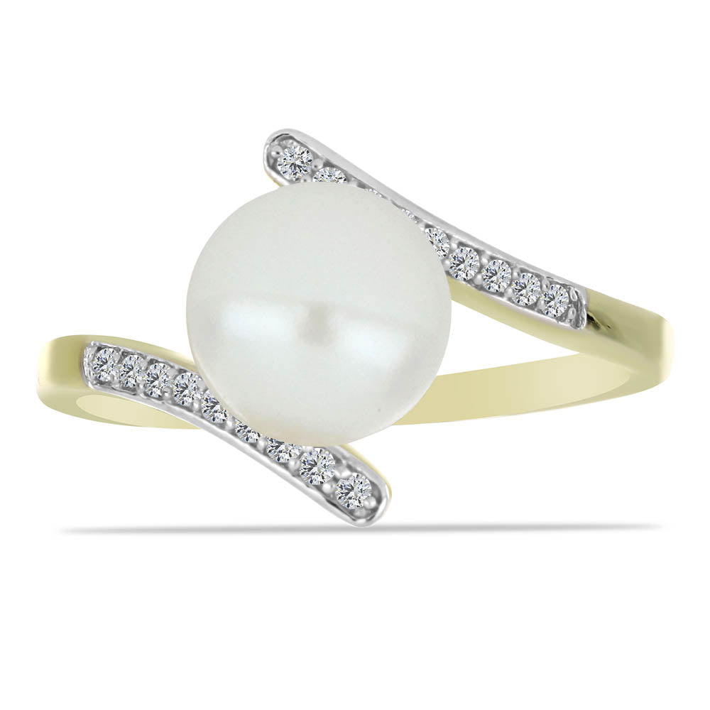 Pozlacené Stříbro 925/1000 - Prsten s Bílou Sladkovodní Perlou a Bílým Topazem - Karátové číslo: 4.27. přibližná hmotnost: 3.15 gramů 1 