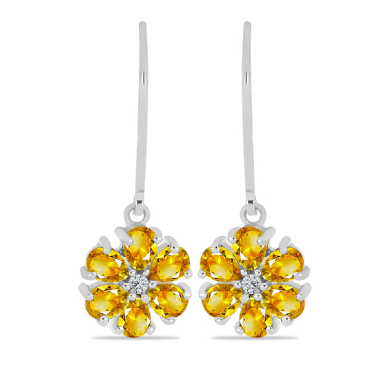 Stříbrné Náušnice s Uralským Citrínem a Bílým Topazem