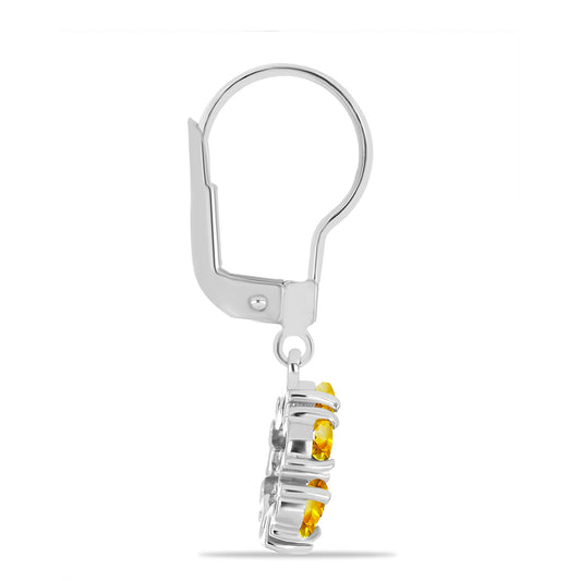 Stříbrné Náušnice s Uralským Citrínem a Bílým Topazem