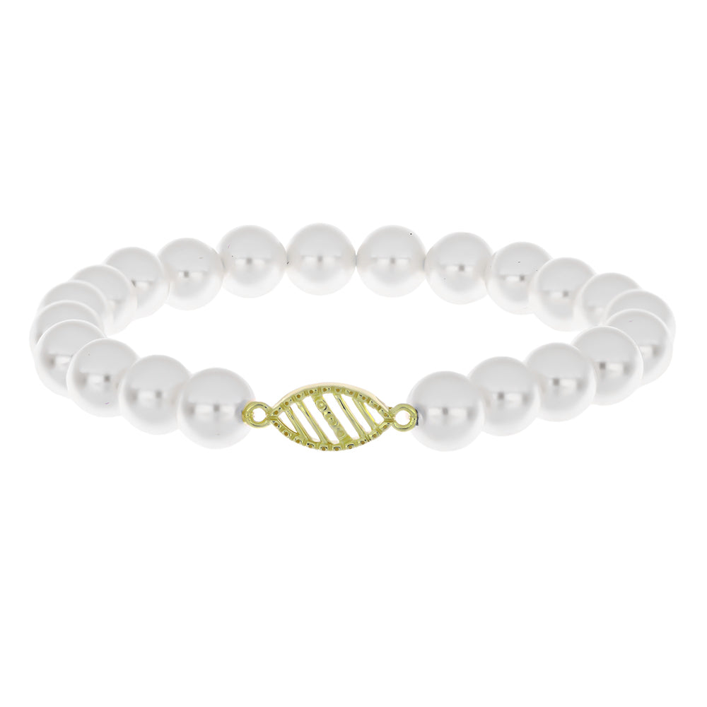 Pozlacené Stříbro 925/1000 - Náramek s Bílou Sladkovodní Perlou - Karátové číslo: 67.34. přibližná hmotnost: 14.2 gramů 1 