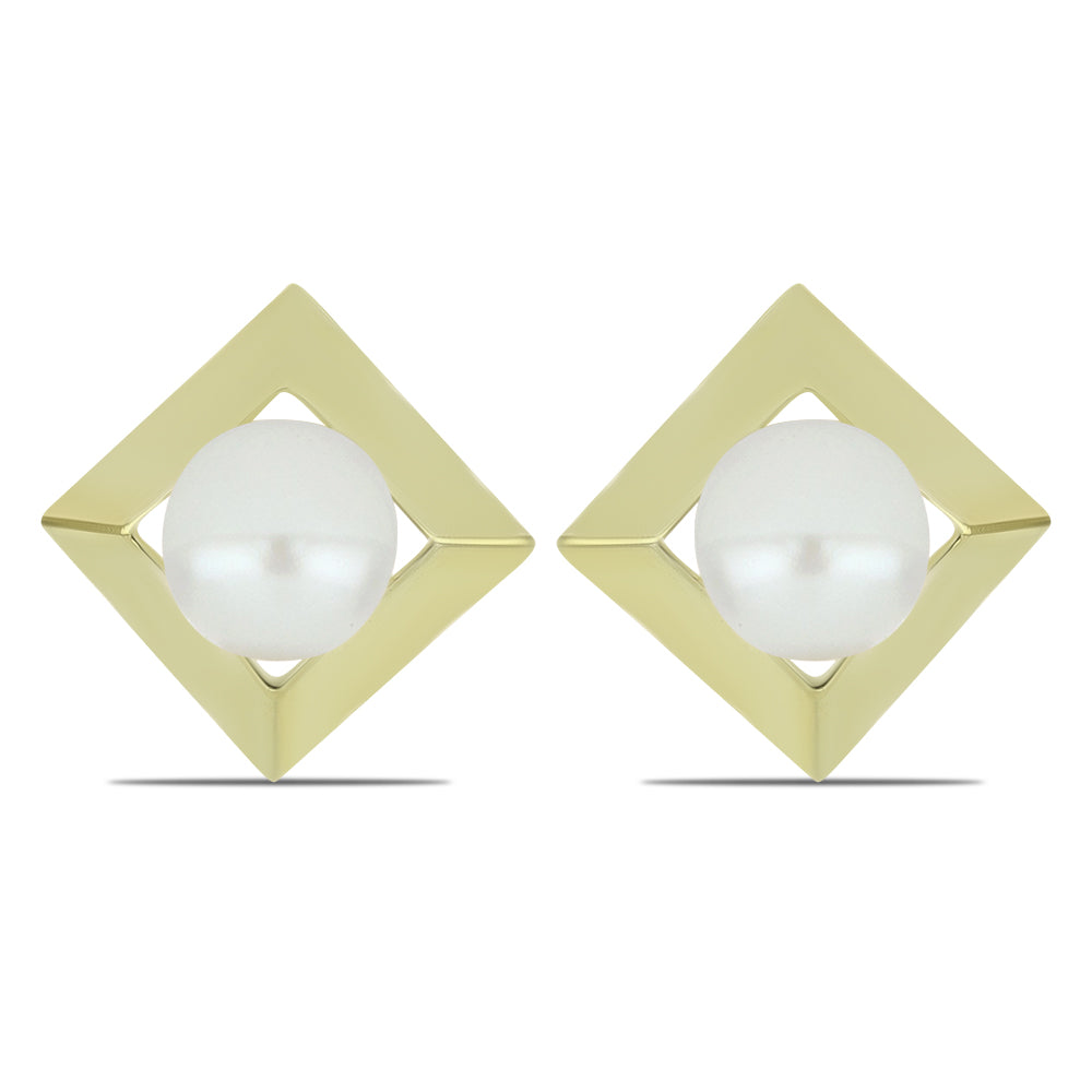 Pozlacené Stříbro 925/1000 - Náušnice s Bílou Sladkovodní Perlou - Karátové číslo: 2.41. přibližná hmotnost: 2.39 gramů