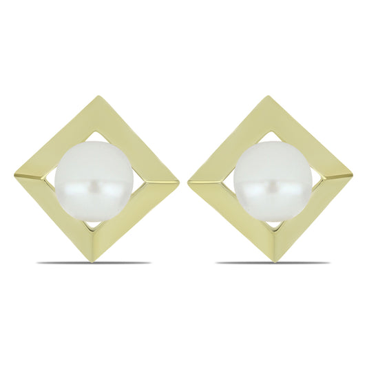 Pozlacené Stříbro 925/1000 - Náušnice s Bílou Sladkovodní Perlou - Karátové číslo: 2.41. přibližná hmotnost: 2.39 gramů