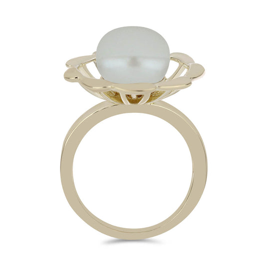 Pozlacený Stříbrný Prsten s Bílou Sladkovodní Perlou