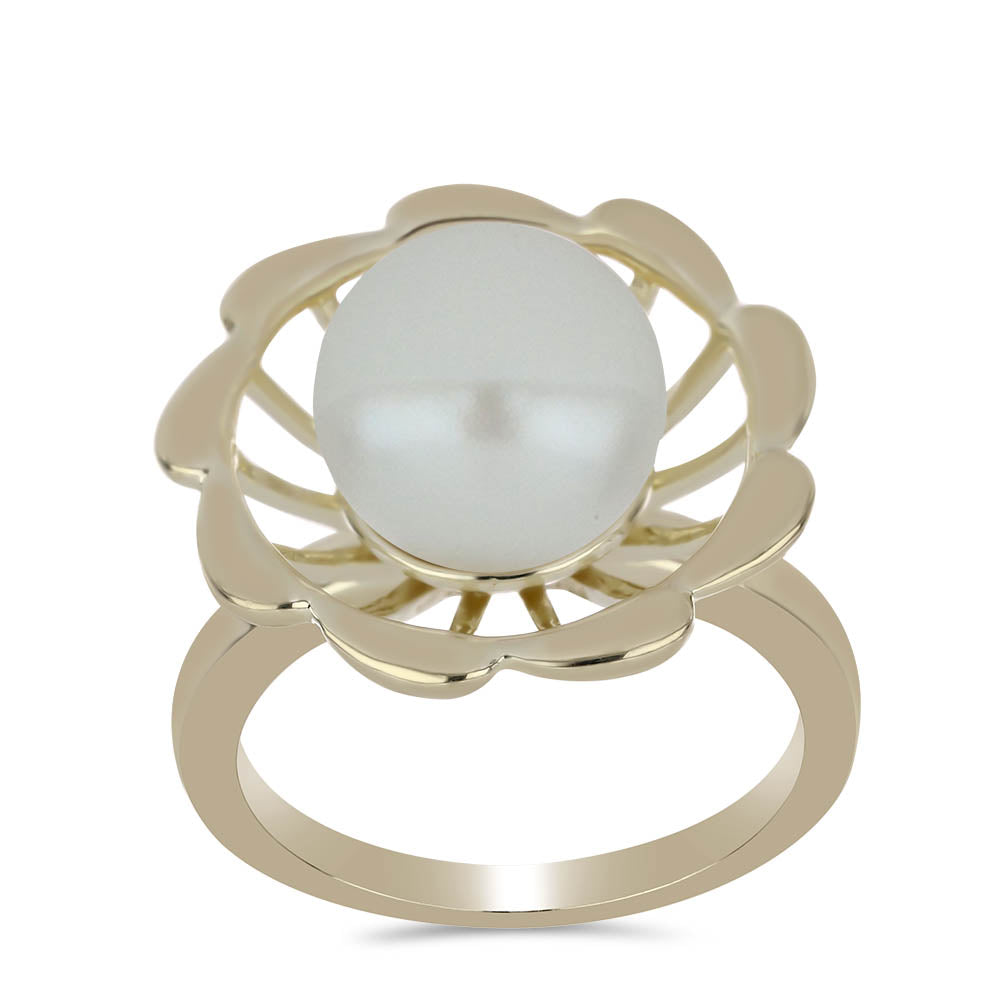 Pozlacené Stříbro 925/1000 - Prsten s Bílou Sladkovodní Perlou - Karátové číslo: 6. přibližná hmotnost: 5.26 gramů 3 