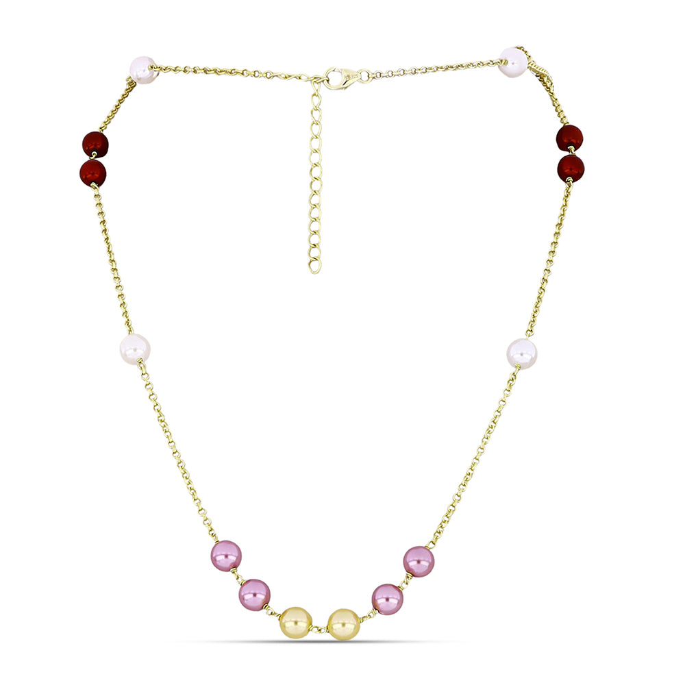 Pozlacené Stříbro 925/1000 - Náhrdelník s Bílou Sladkovodní Perlou a Broskvovou Sladkovodní Perlou - Karátové číslo: 19.97. přibližná hmotnost: 7.18 gramů 1 