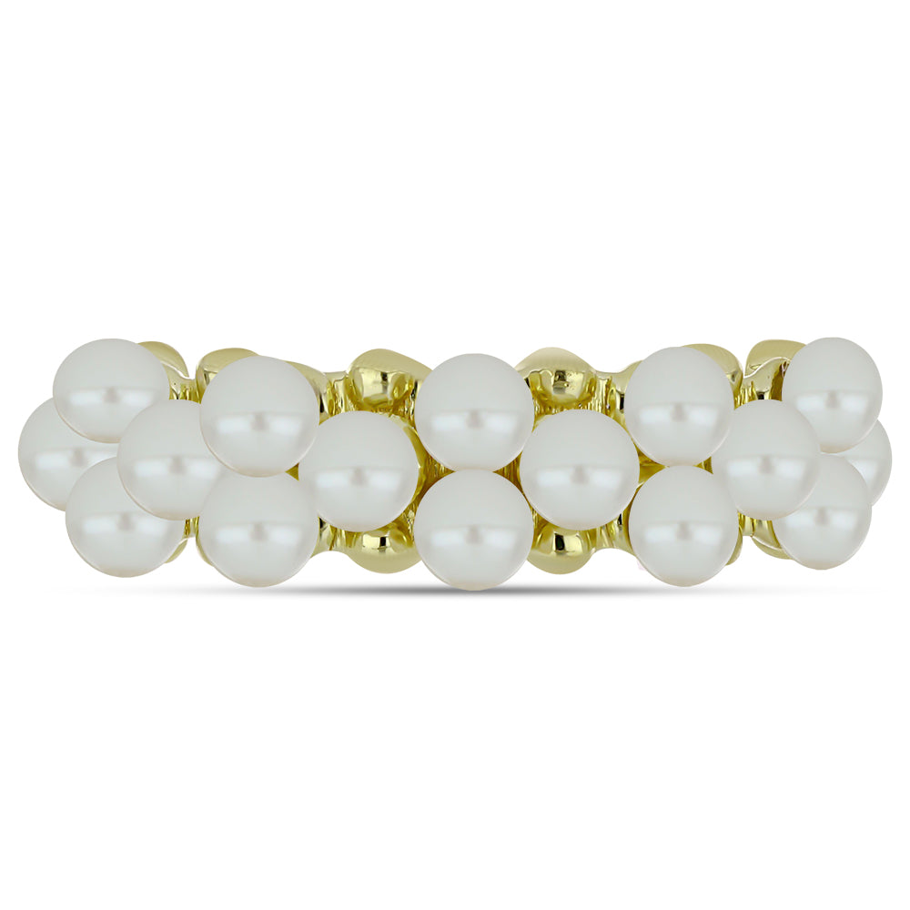 Pozlacené Stříbro 925/1000 - Prsten s Bílou Sladkovodní Perlou - Karátové číslo: 3.93. přibližná hmotnost: 4.56 gramů