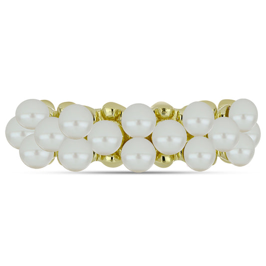 Pozlacený Stříbrný Prsten s Bílou Sladkovodní Perlou