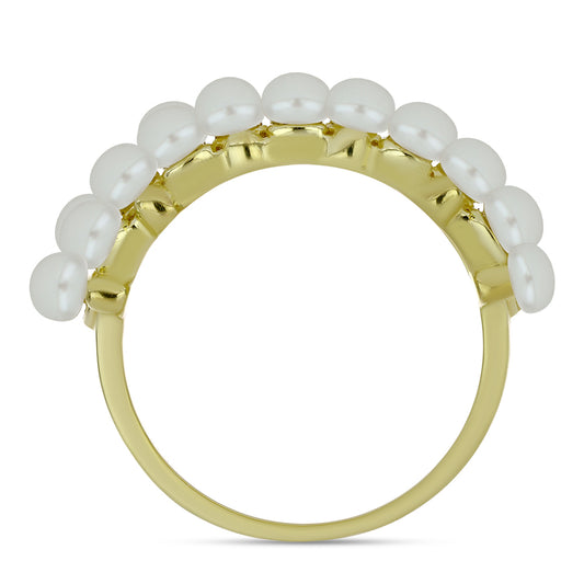 Pozlacený Stříbrný Prsten s Bílou Sladkovodní Perlou