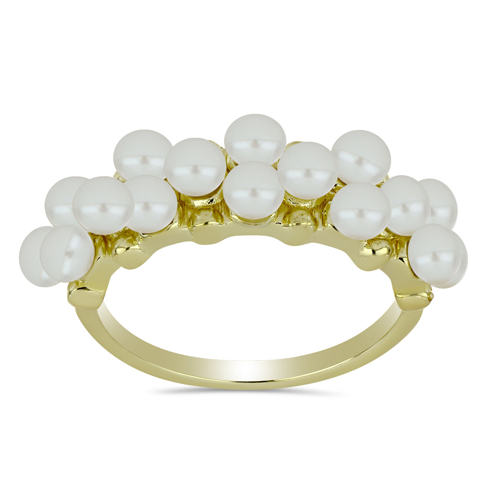 Pozlacené Stříbro 925/1000 - Prsten s Bílou Sladkovodní Perlou - Karátové číslo: 3.93. přibližná hmotnost: 4.56 gramů 3 