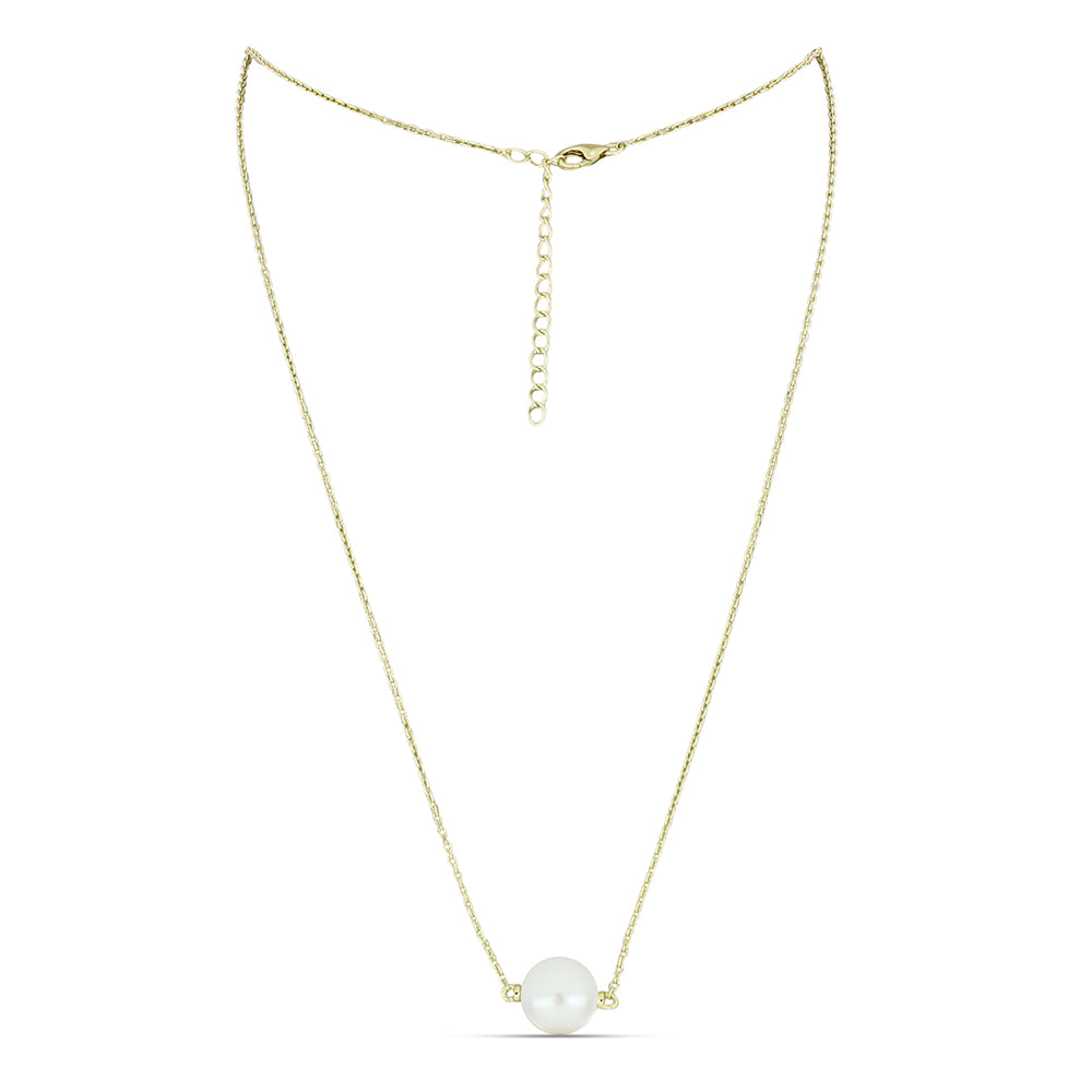 Pozlacené Stříbro 925/1000 - Náhrdelník s Bílou Sladkovodní Perlou - Karátové číslo: 5.41. přibližná hmotnost: 3.66 gramů 1 